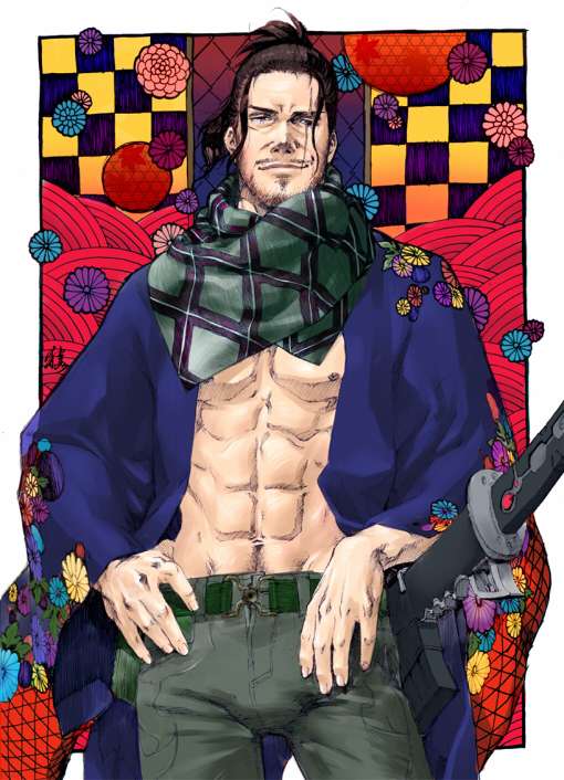 1boy, bad_id, bad_pixiv_id, beard, blue_jacket, brazil, facial_hair, futon_saru