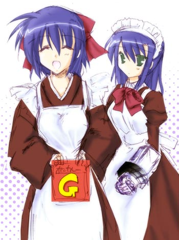 2girls, cosplay, crossover, ginga_nakajima, hisui_(cosplay), hisui_(tsukihime), kimura_shuuichi, kohaku_(cosplay)