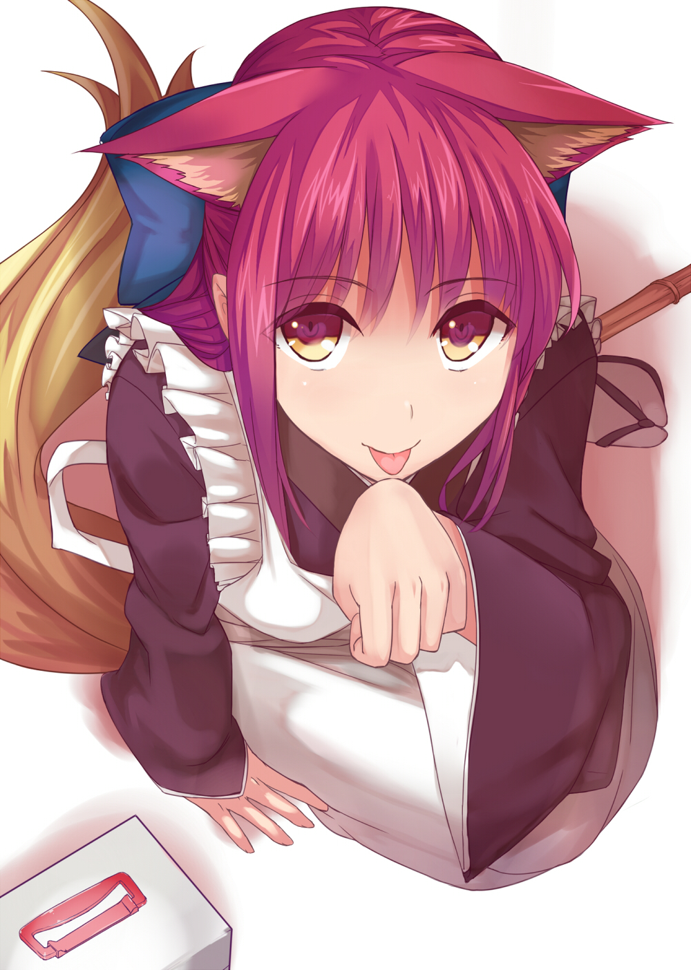 00s, 1girl, animal_ears, apo_(apos2721), apron, bow, cat_ears, female_focus
