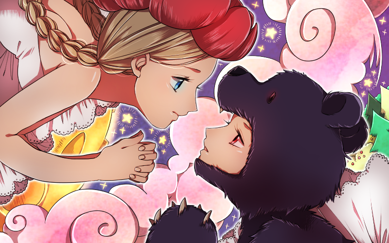 10s, 2girls, animal_costume, animal_ears, bear, bear_costume, bear_ears, bear_paws