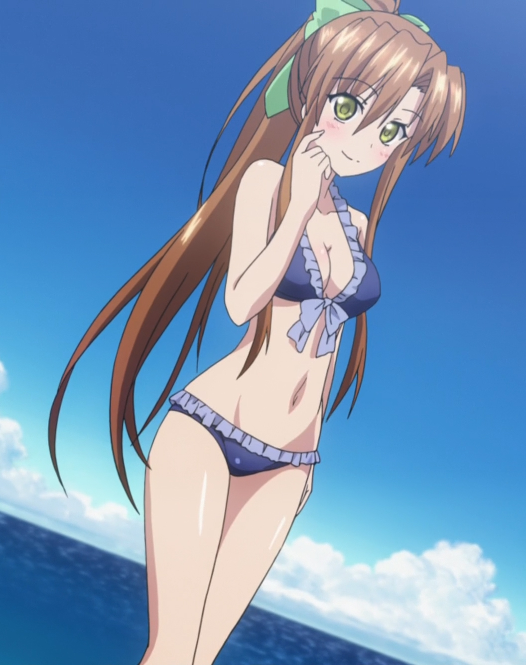 10s, 1girl, 8-bit_(company), absolute_duo, anime_screenshot, bikini, breasts, brown_hair