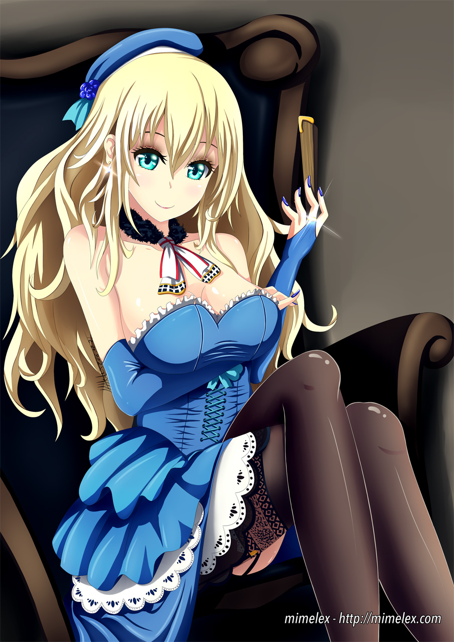 10s, 1girl, adapted_costume, alternate_legwear, atago_(kancolle), beret, black_thighhighs, blonde_hair