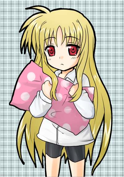 00s, 1girl, bike_shorts, blonde_hair, collared_shirt, eyebrows, fate_testarossa, female_focus