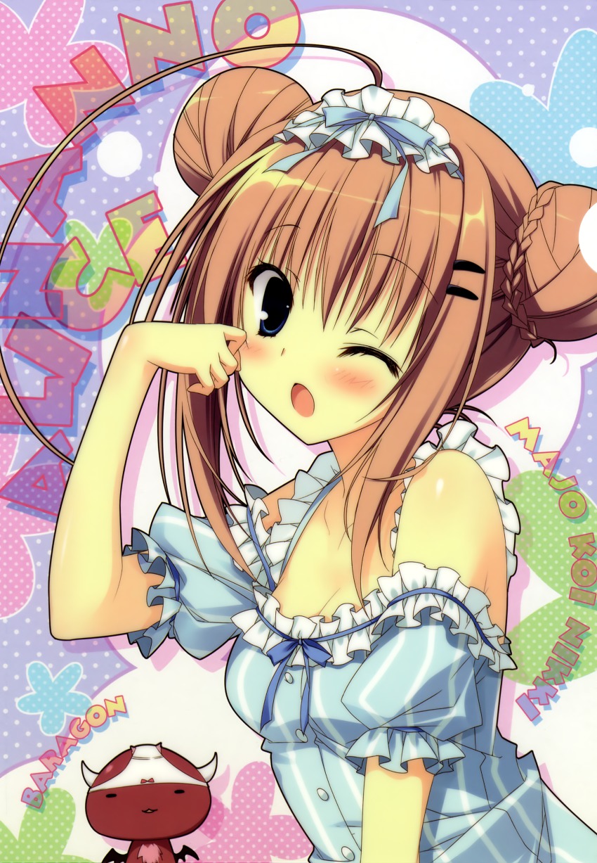 1girl, ;o, absurdres, baragon_(majokoi), blue_eyes, bow, bow_panties, breasts