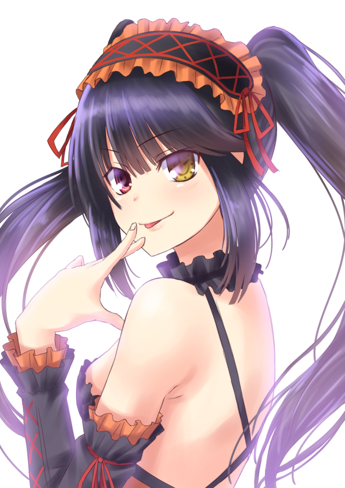 10s, 1girl, black_hair, breasts, choker, clock_eyes, date_a_live, detached_sleeves