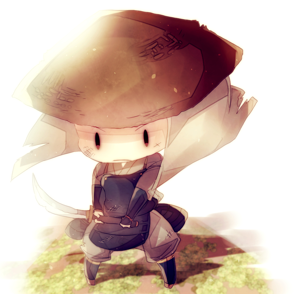 10s, 1boy, ajirogasa, chibi, frown, hat, kotobuki_xxx, light_infantry_(touken_ranbu)