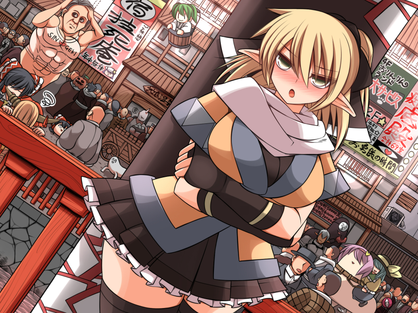 >:o, 00s, 6+girls, :3, :d, :o, :t, ^_^, adapted_costume, black_hair, black_legwear, blonde_hair, blush, bow, breasts, brown_hair, buront, closed_eyes, clothes_writing, commentary_request, crossed_arms, crowd, curvy, faceless, fence, final_fantasy, final_fantasy_xi, fingerless_gloves, gloves, green_eyes, green_hair, grey_hair, hair_bow, hair_ribbon, hairband, hakurei_reimu, hat, highres, homoo..., ibuki_suika, jack-o'-lantern, kisume, komeiji_koishi, komeiji_satori, kunreishiki, large_breasts, looking_at_viewer, miniskirt, mizuhashi_parsee, multiple_girls, muscular, open_mouth, outdoors, partially_translated, patchouli_knowledge, pink_hair, pleated_skirt, pointy_ears, ponytail, pov_dating, ribbon, riding, robe, romaji_text, scarf, shingeki_no_kyojin, short_hair, skirt, smile, solo_focus, squiggle, su----per_cute, tank_top, thick_thighs, thighhighs, thighs, third_eye, touhou, town, translation_request, tsundere, tsurime, ueda_katsuhito, undershirt, v-shaped_eyebrows, wide_hips, yukkuri_shiteitte_ne, zettai_ryouiki