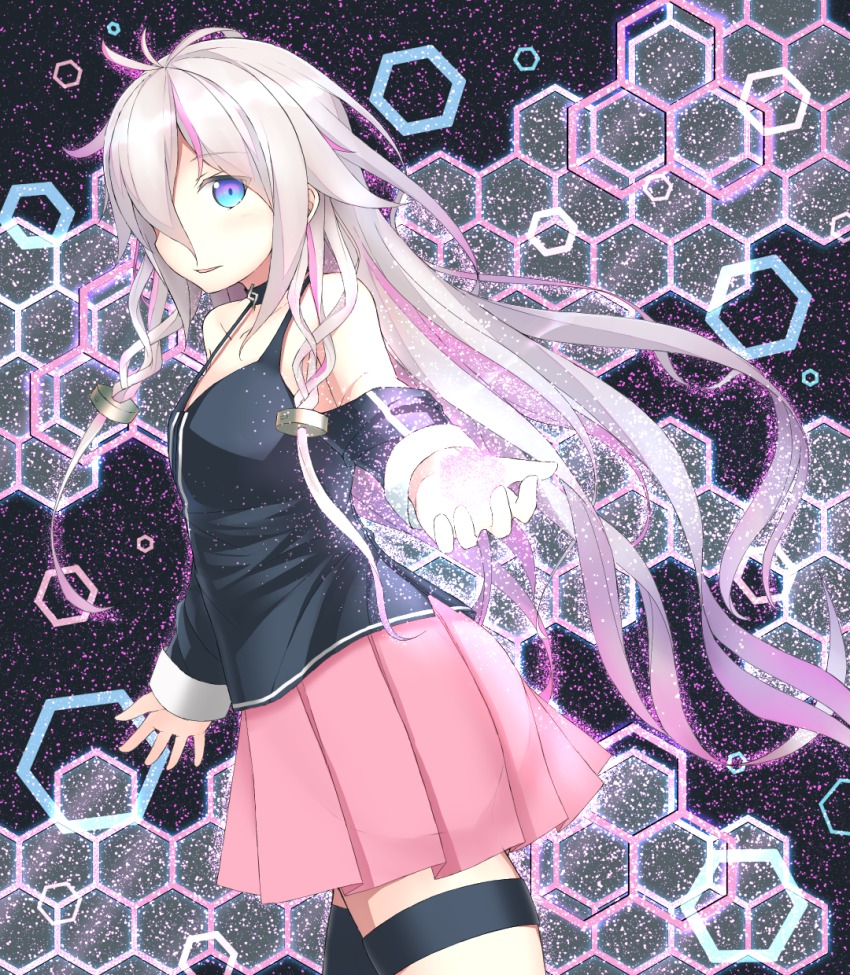 1girl, blue_eyes, butatikin, detached_sleeves, female_focus, hair_over_one_eye, highres, ia_(rocks)_(vocaloid)