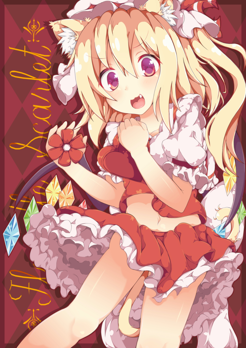 1girl, :3, animal_ears, argyle_background, argyle_clothes, blonde_hair, candy, cat_ears
