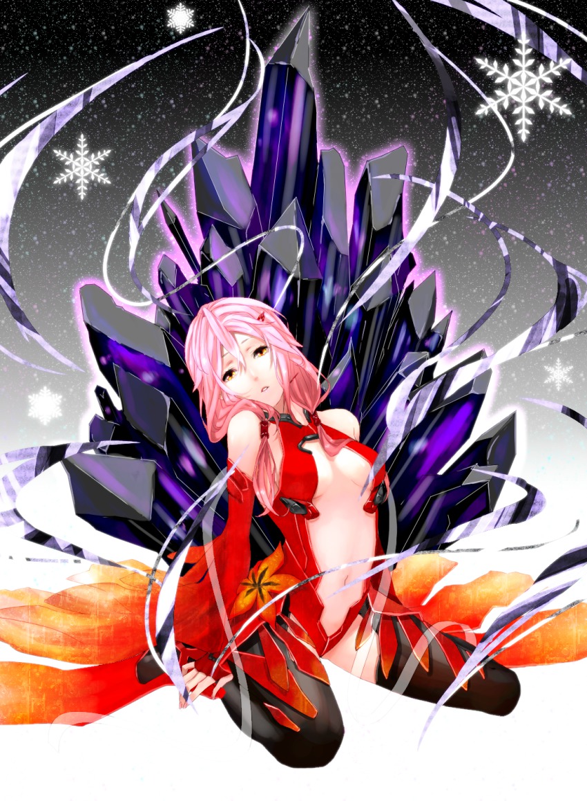 10s, 1girl, agatsumaattsu, bare_shoulders, black_thighhighs, breasts, center_opening, cleavage