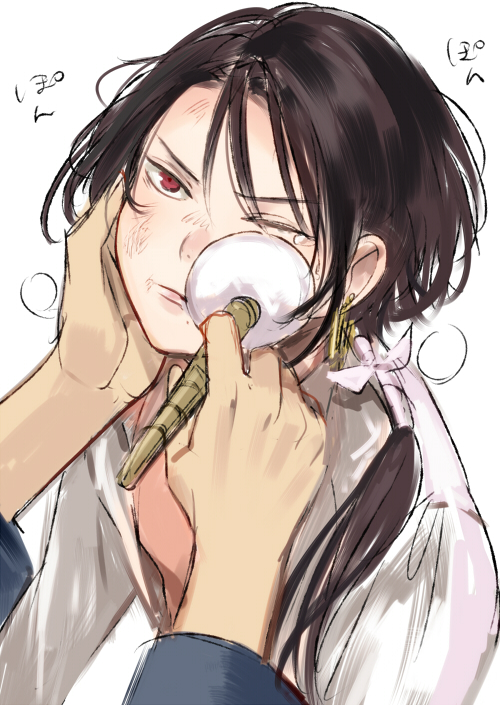 10s, 1boy, bad_id, bad_pixiv_id, brown_hair, hand_on_another's_cheek, hand_on_another's_face, kashuu_kiyomitsu