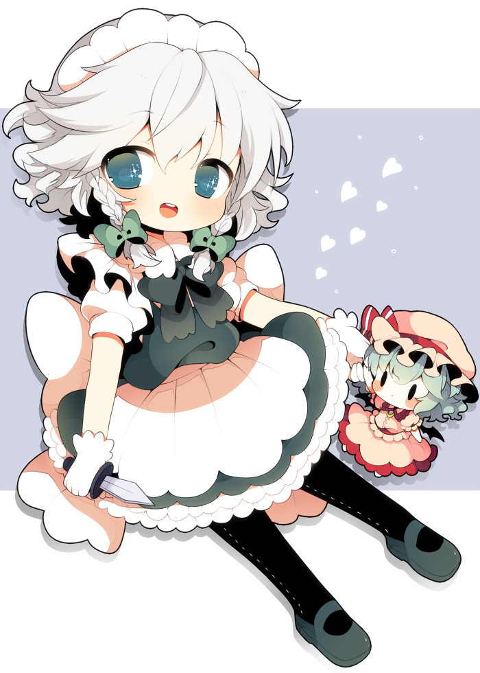 2girls, apron, bad_id, bad_tumblr_id, bat_wings, black_legwear, blue_eyes, blue_hair