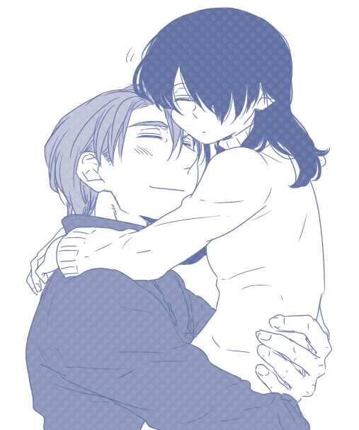 1boy, 1girl, a_will, age_difference, bad_id, bad_pixiv_id, blue_theme, carrying