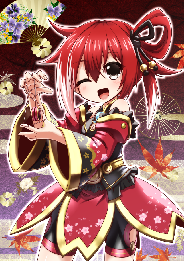 10s, 1girl, ;d, bare_shoulders, blush, brooch, choujigen_game_neptune, cowboy_shot