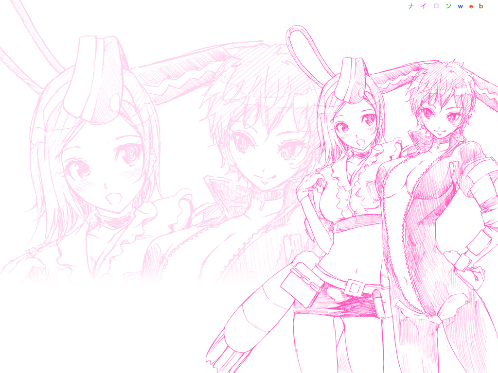 00s, 2girls, getsumento_heiki_miina, monochrome, multiple_girls, nylon_(nylon_100%), ootsuki_mina, pink_theme