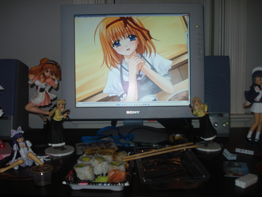 00s, 1990s_(style), 2d_dating, 6+girls, :d, ahoge, animal_ears, apron, asahina_mikuru, black_hair, black_shirt, black_skirt, blonde_hair, bloomers, blue_eyes, blunt_bangs, boots, bow, bowl, breasts, cable, card, cardcaptor_sakura, cat_ears, character_name, chopsticks, cleavage, corset, cross-laced_clothes, curry, daidouji_tomoyo, desk, detached_collar, detached_sleeves, dress, dutch_angle, fake_animal_ears, fangs, figure, food, frilled_apron, frills, futakoi, fuyou_kaede, game_cg, gun, hair_ribbon, hairband, halterneck, hand_on_own_hip, hands_up, happy, hat, hazuki_(tsukuyomi), head_tilt, highres, holding, holding_gun, holding_weapon, indoors, jewelry, kemonomimi_mode, knee_up, leaning, leaning_forward, leg_lift, leg_up, lolita_fashion, lolita_hairband, lonely, long_hair, long_skirt, long_sleeves, looking_at_viewer, looking_down, looking_to_the_side, low_twintails, mary_janes, miniskirt, monitor, multiple_girls, nagato_yuki, neckerchief, necklace, no_humans, open_mouth, orange_eyes, orange_hair, otaku_room, own_hands_together, parted_bangs, pen, pendant, photo_(medium), plate, pleated_skirt, puffy_short_sleeves, puffy_sleeves, purple_hair, red_ribbon, retro_artstyle, ribbon, rice, school_uniform, serafuku, shirogane_sara, shirogane_souju, shirt, shoes, short_sleeves, shuffle!, siblings, sidelocks, sisters, sitting, skirt, sleeve_cuffs, sleeves_past_wrists, small_breasts, smile, socks, sony, spaghetti_strap, speaker, standing, steam, submachine_gun, sushi, suzumiya_haruhi, suzumiya_haruhi_no_yuuutsu, table, tape, tomoeda_middle_school_uniform, tsukuyomi_moonphase, twins, twintails, underwear, upskirt, very_long_hair, waist_apron, waitress, weapon, white_apron, white_dress, white_hat, white_skirt, wildarmsheero, yellow_shirt