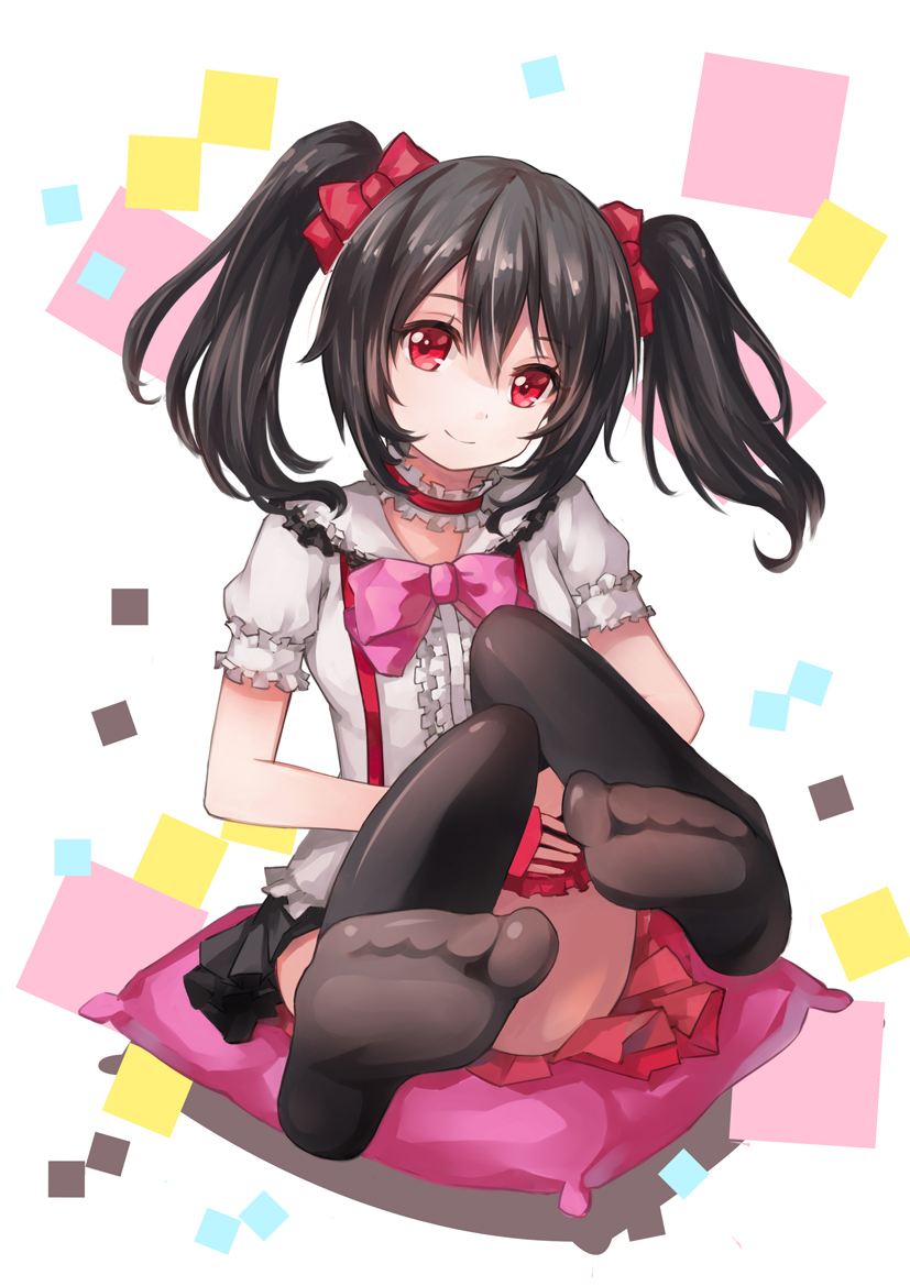 10s, 1girl, black_hair, black_skirt, black_thighhighs, bokura_wa_ima_no_naka_de, bow, choker