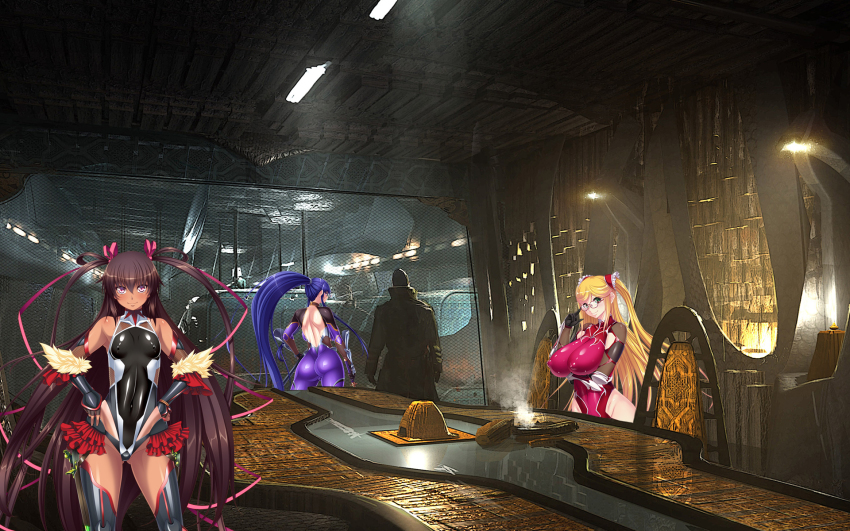 1boy, 3d, 3girls, adjusting_eyewear, age_difference, akiyama_rinko, aoi_nagisa_(metalder), arm_guards