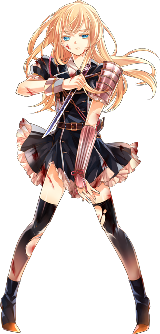 10s, 1boy, :t, armor, black_thighhighs, blonde_hair, blood, blue_eyes