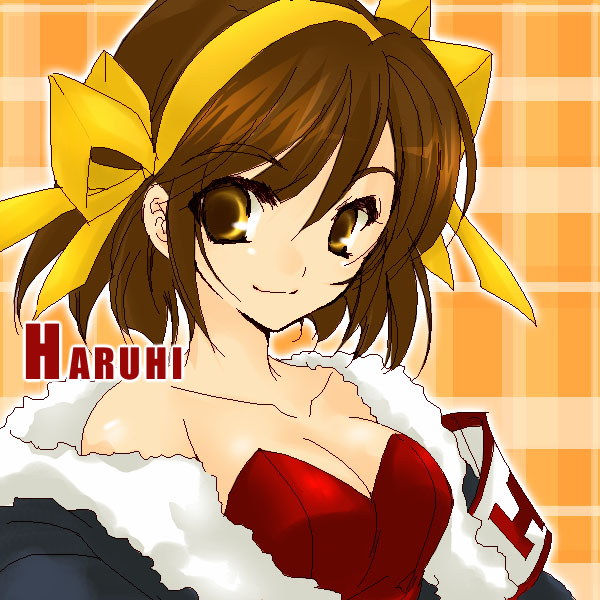 00s, 1girl, brown_hair, female_focus, hairband, orange_hairband, short_hair, solo