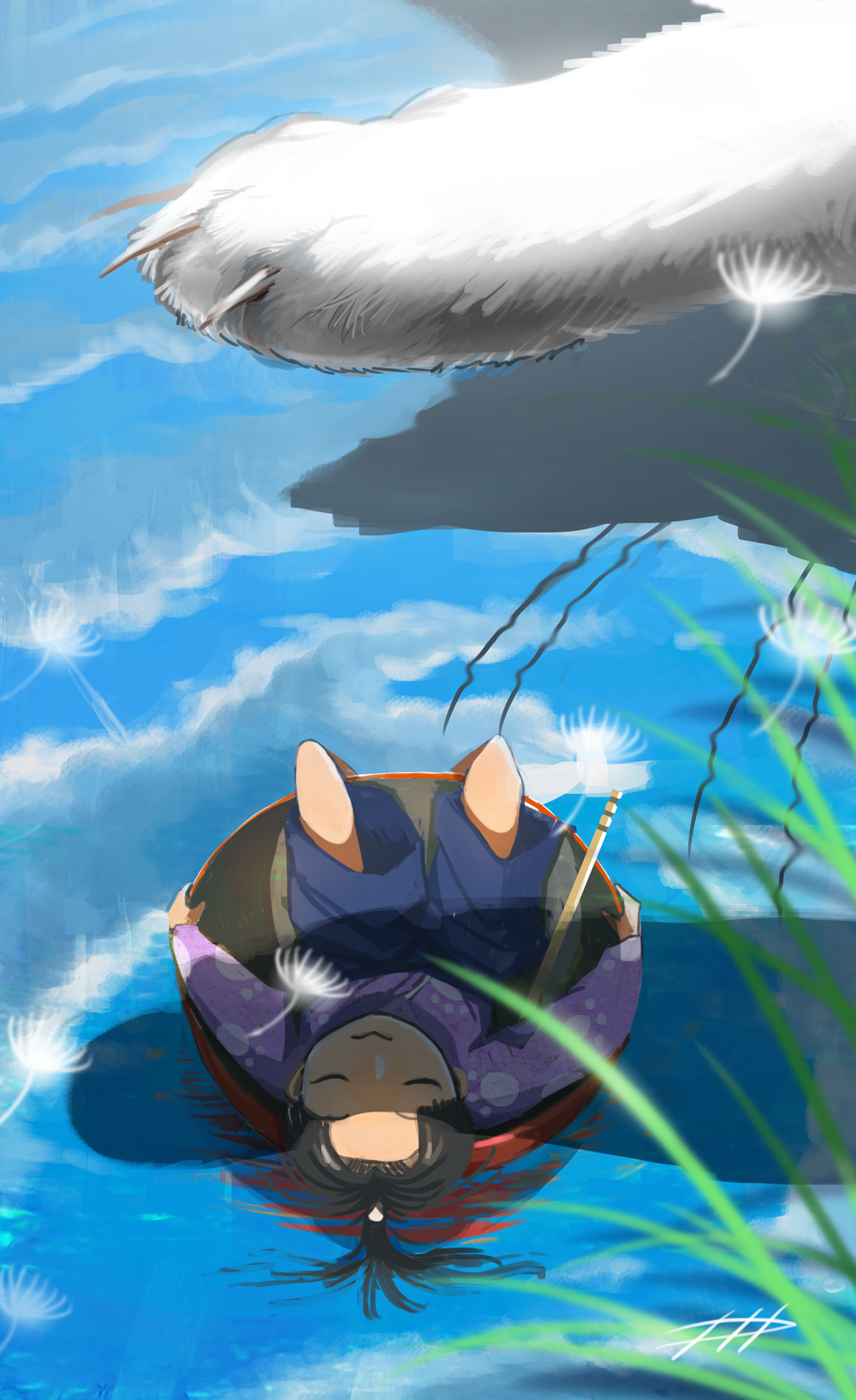 1boy, bad_id, bad_pixiv_id, bayashiko, black_hair, bowl, cat, closed_eyes