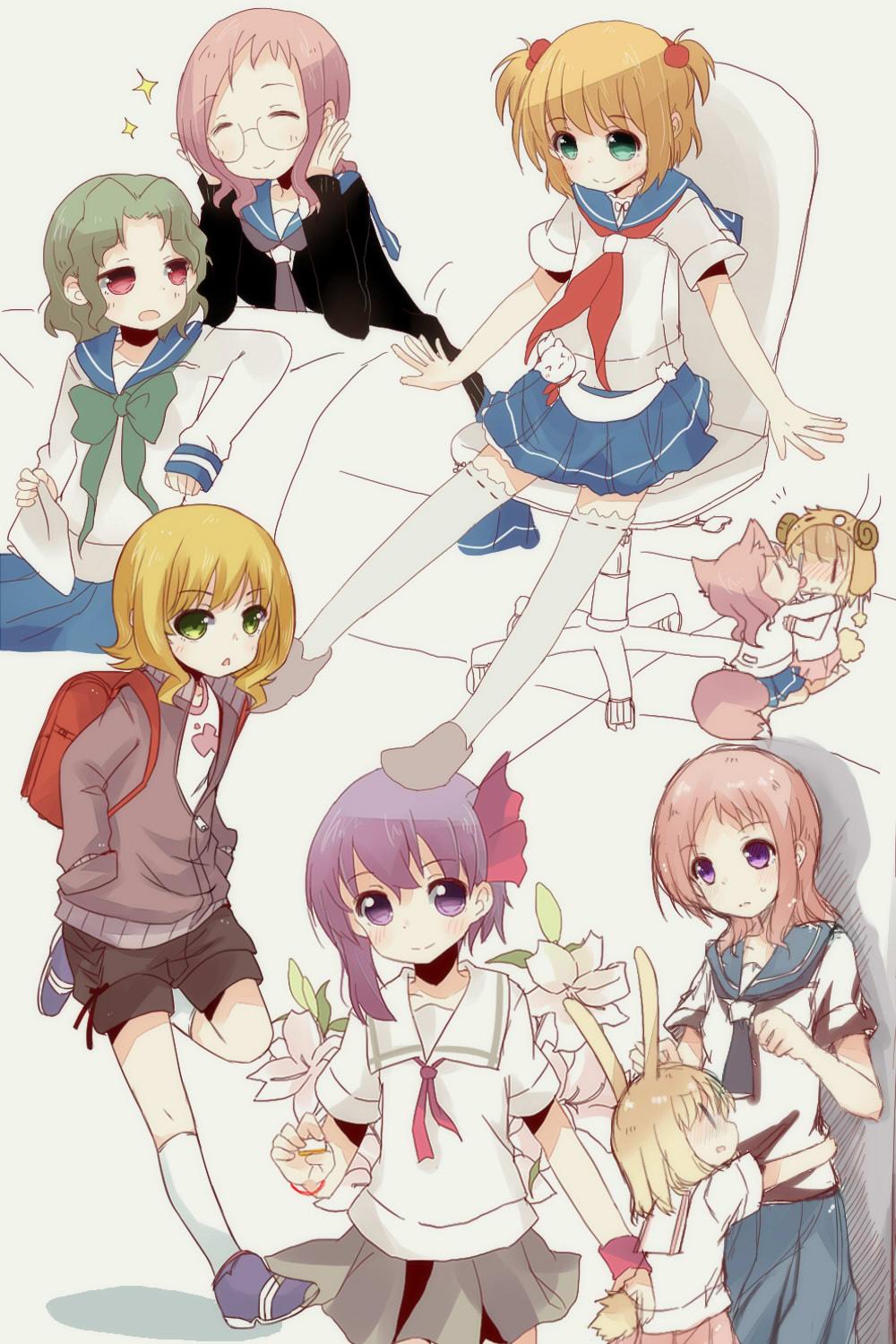 6+girls, :p, ^_^, animal_ears, animalization, backpack, bad_id, bad_twitter_id