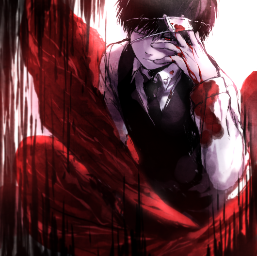 10s, 1boy, black_hair, blood, blood_on_clothes, blood_on_hands, daphine78805, eyepatch