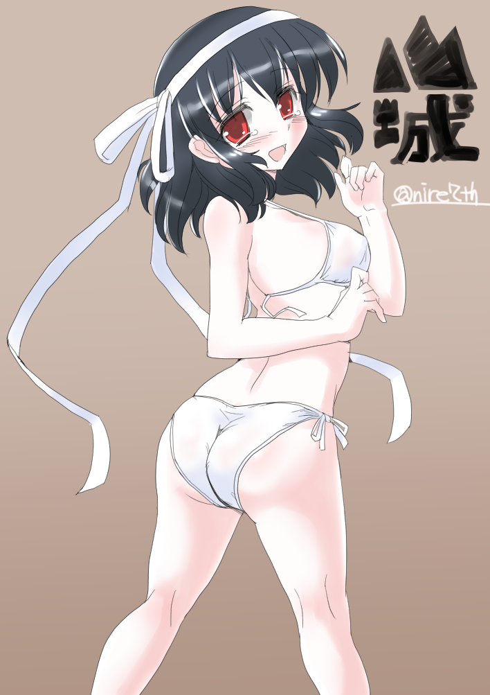 10s, 1girl, alternate_costume, ass, bad_id, bad_pixiv_id, bikini, black_hair