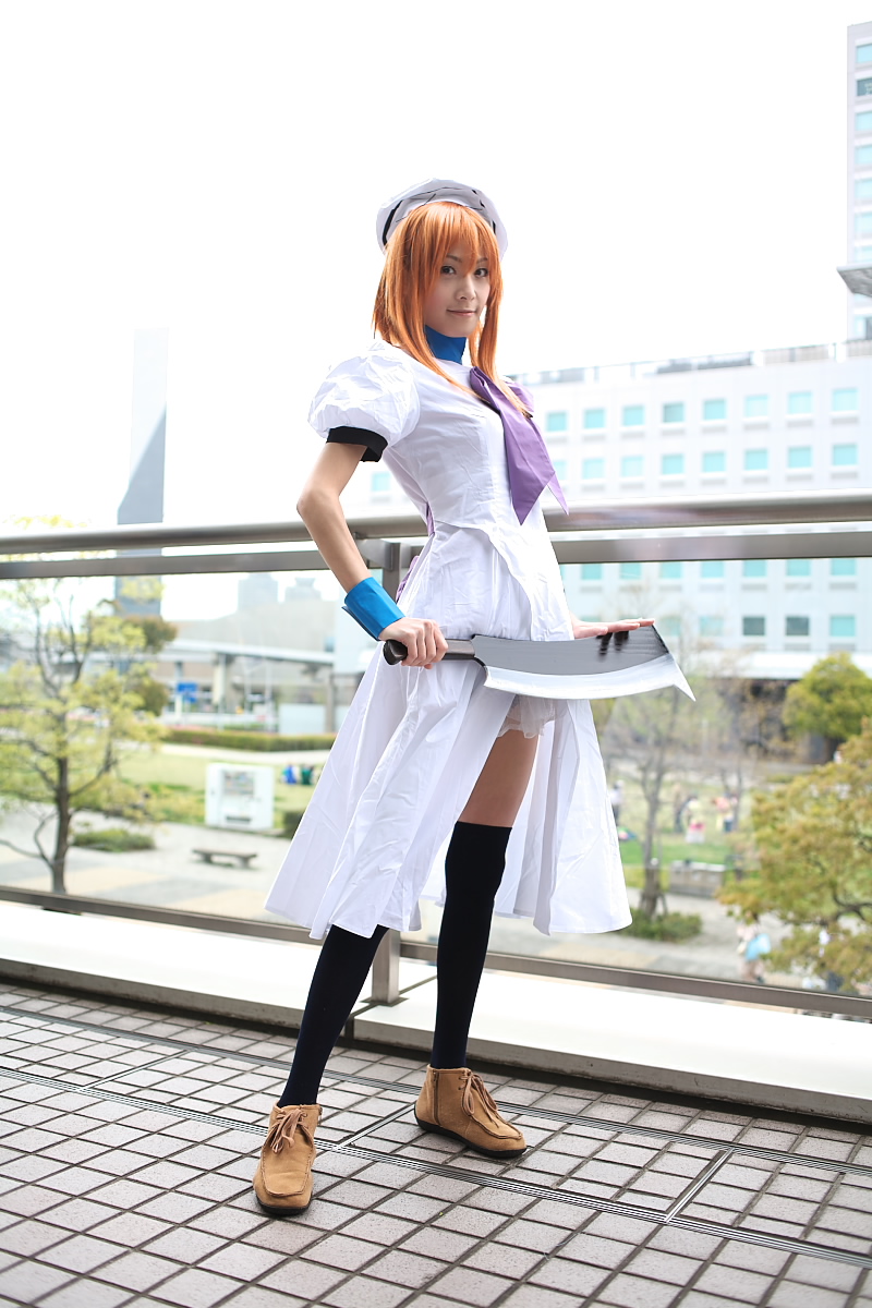 1girl, billhook, cosplay, cosplay_photo, east_asian, female_focus, hashitsuki_nata, hatchet
