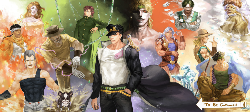2girls, 6+boys, aruolrn, daniel_j._d'arby, dark-skinned_male, dark_skin, dio_brando, dog