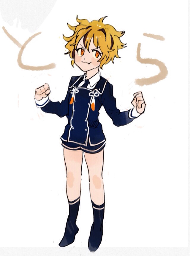 >:3, 10s, 1girl, :3, clenched_hands, cosplay, fang, female_focus