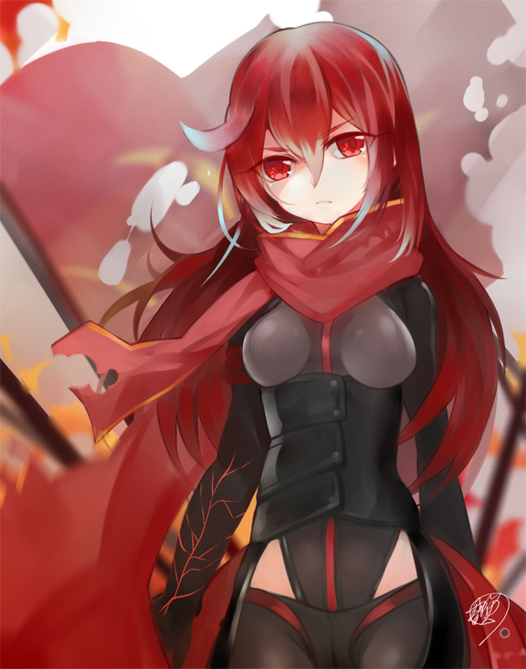 1girl, black_legwear, bodysuit, breasts, dark_knight_(elsword), elesis_(elsword), elsword, female_focus