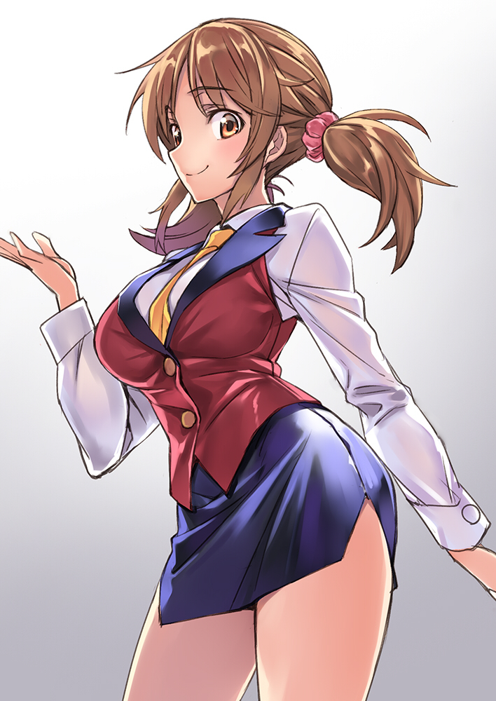 10s, 1girl, blush, breasts, brown_eyes, brown_hair, female_focus, gradient_background