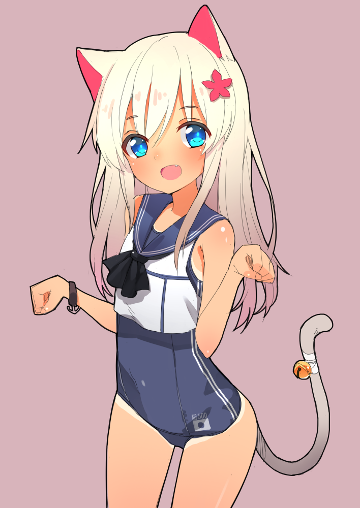 10s, 1girl, animal_ears, blonde_hair, blue_eyes, cat_ears, female_focus, flower