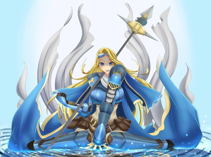 armor, blonde_hair, blue_eyes, breasts, copyright_request, highres, large_breasts, looking_at_viewer