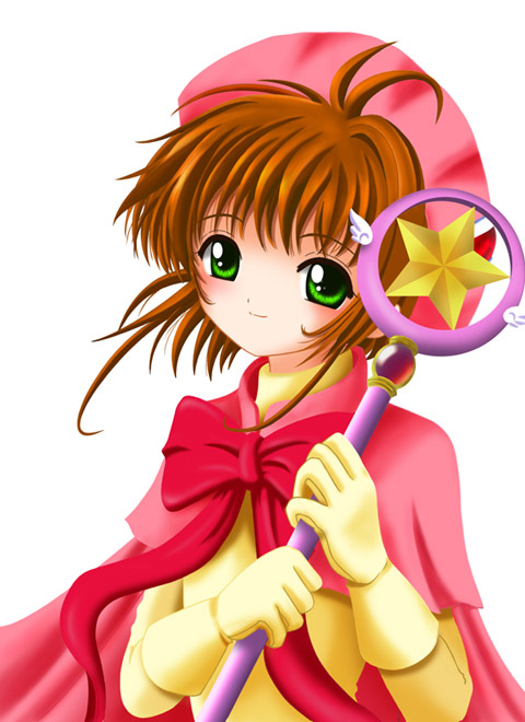 1990s_(style), 1girl, beret, blush, brown_hair, cardcaptor_sakura, child, closed_mouth