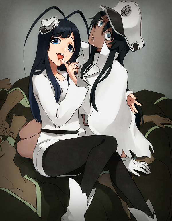 1boy, 1girl, androgynous, apg0w0, bambietta_basterbine, black_hair, bleach, blue_eyes