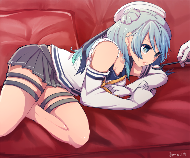 10s, 1girl, b-a-pple, blue_eyes, blue_hair, double_bun, elbow_gloves, gloves