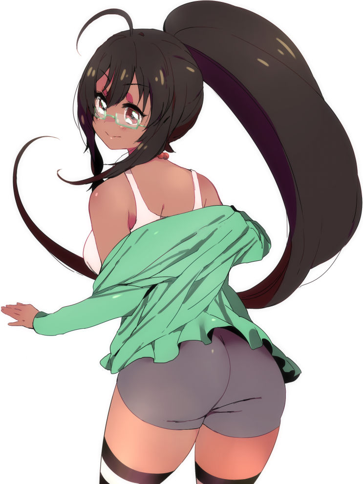 1girl, ahoge, ass, bare_shoulders, black_hair, borrowed_character, breasts, cyron_tanryoku