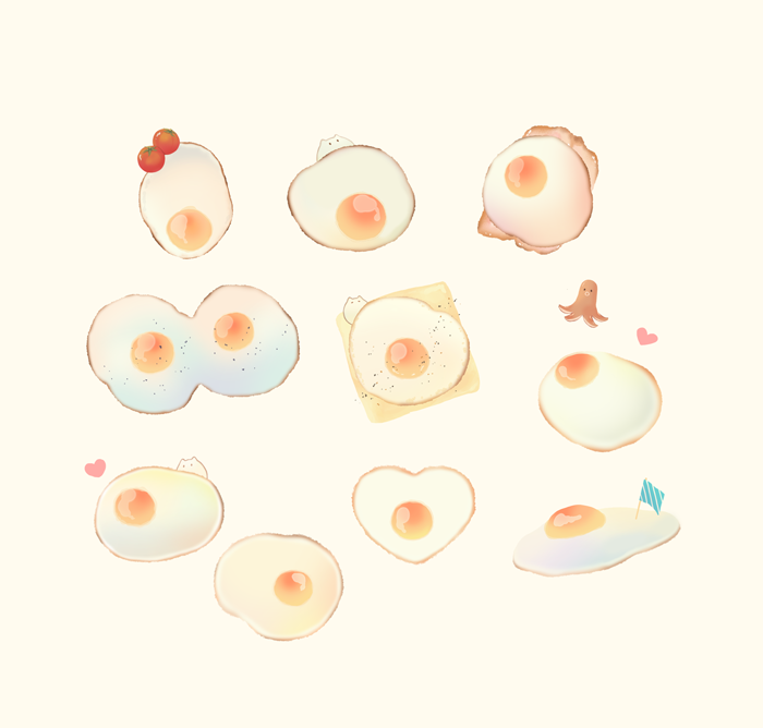 bad_id, bad_pixiv_id, cat, egg, egg_(food), flag, food, fried_egg, heart, no_humans, original, r., simple_background, sunny_side_up_egg, tomato