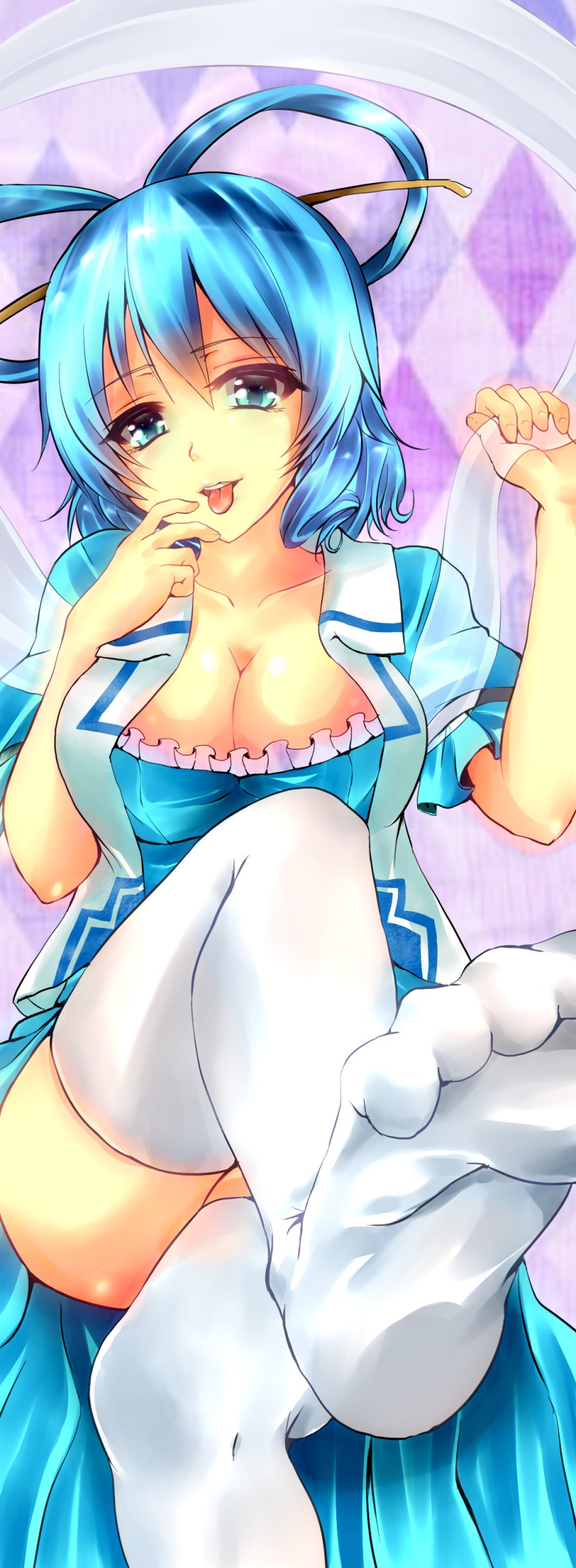 1girl, absurdres, bad_id, bad_pixiv_id, blue_eyes, blue_hair, breasts, cleavage