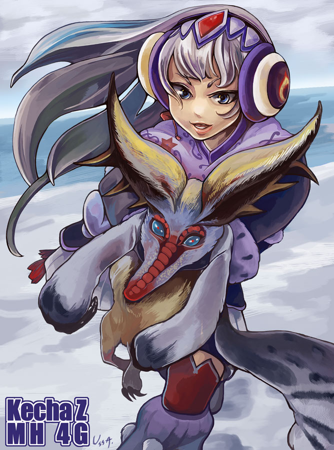 ash_kecha_wacha, ash_kecha_wacha_(armor), blue_eyes, earmuffs, kecha_wacha, long_hair, monster_hunter_(series), monster_hunter_4