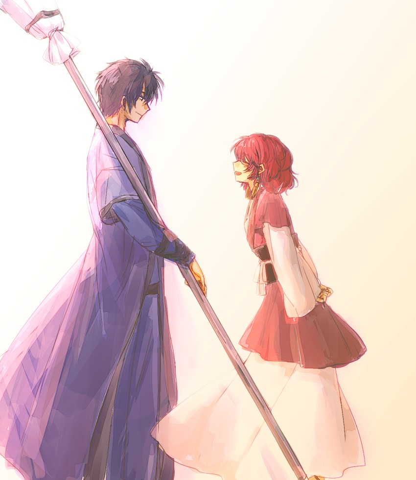 1boy, 1girl, akatsuki_no_yona, bad_id, bad_pixiv_id, closed_eyes, earrings, from_side