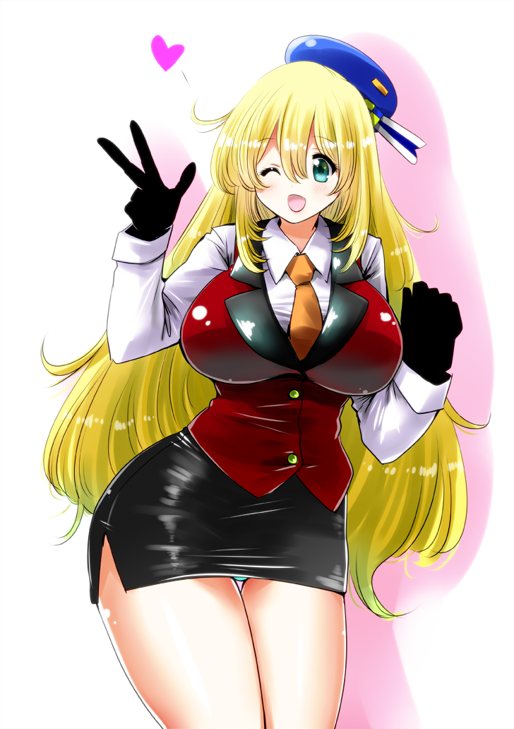 1girl, atago_(kancolle), beret, black_gloves, blonde_hair, blush, breasts, cosplay