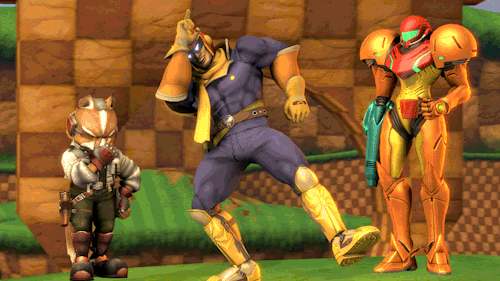 3d, animated, animated_gif, captain_falcon, cup, dancing, f-zero, fox_mccloud
