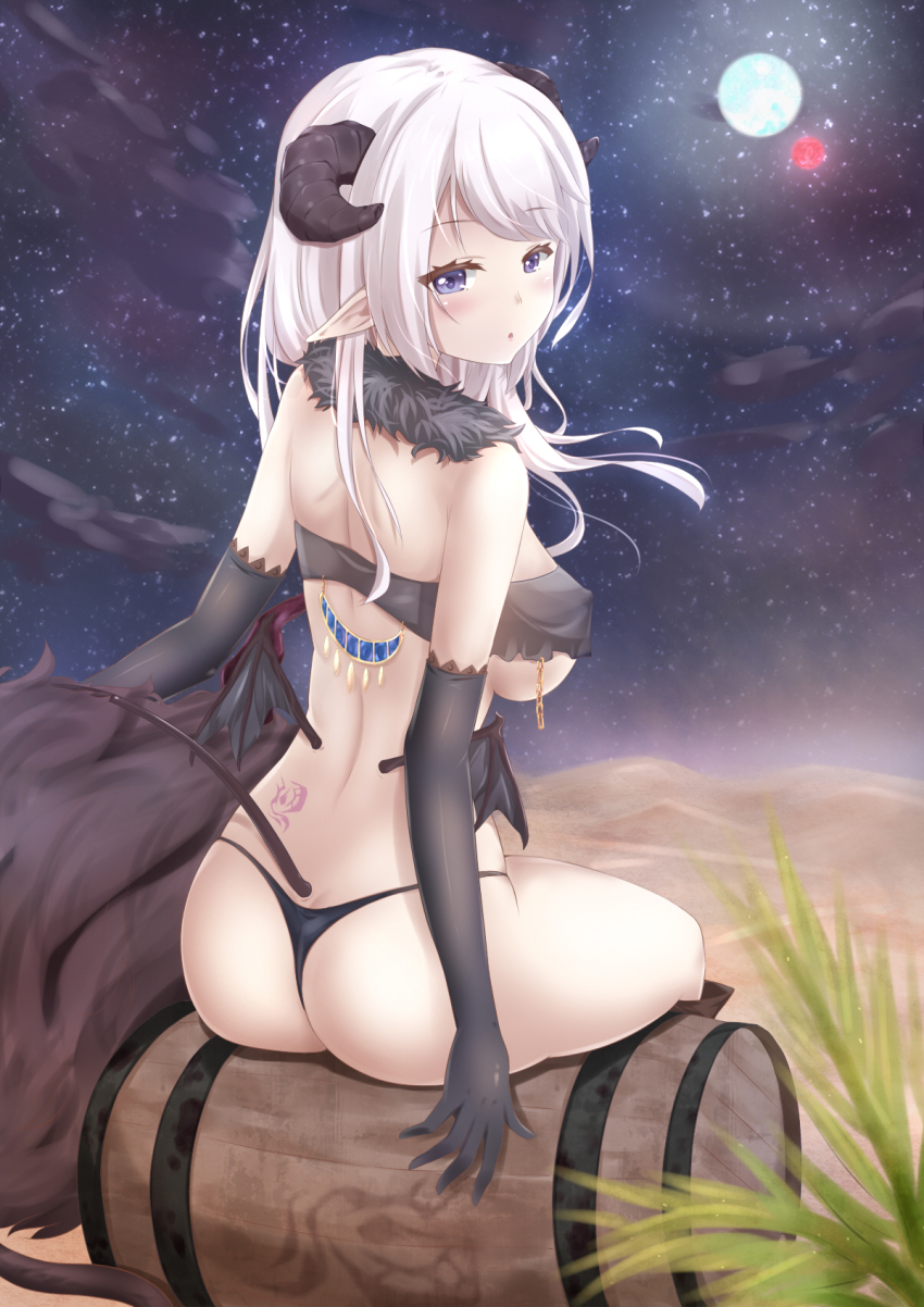 1girl, :o, ass, back, barrel, black_panties, blush, breasts