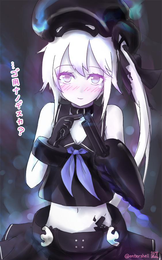 10s, 1girl, abyssal_ship, arm_cannon, bad_id, bad_nicoseiga_id, bare_shoulders, black_gloves