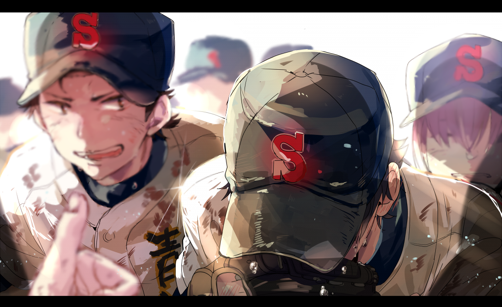 ace_of_diamond, baseball_uniform, blurry, brown_hair, depth_of_field, hinota, kominato_haruichi, kuramochi_youichi