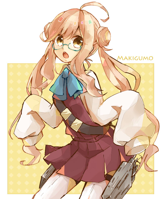 10s, 1girl, ahoge, female_focus, glasses, kantai_collection, long_hair, long_sleeves