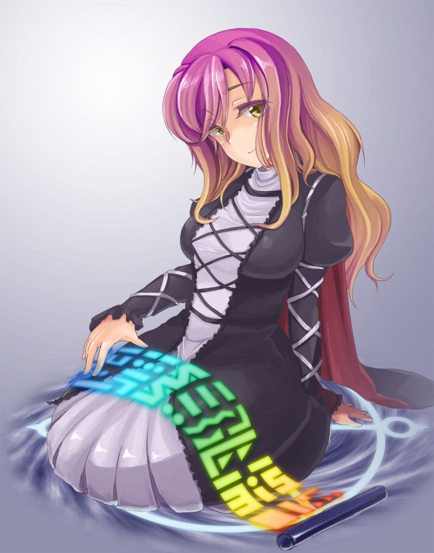 1girl, blonde_hair, cross-laced_clothes, dress, female_focus, frilled_dress, frilled_skirt, frilled_sleeves